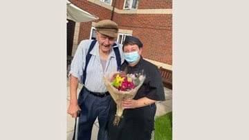Ferryhill care home Resident presents flowers to chef